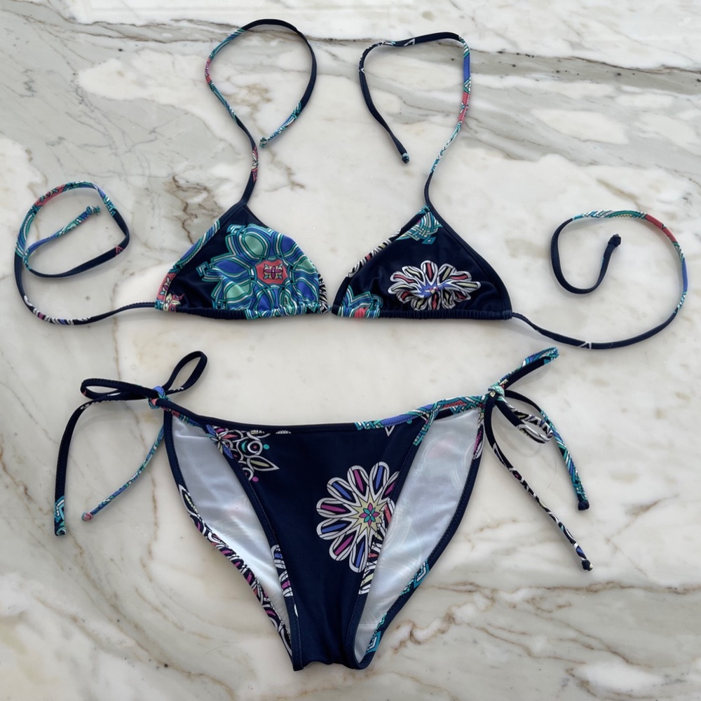 EMILIO PUCCI BLUE MULTI FLORAL BIKINI SIZE SIZE 42 / US 8